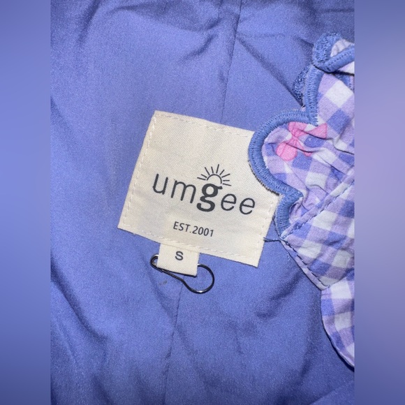 Umgee Size Small Blue and White Gingham with Pink Bows Ruffle Boutique Dress - Picture 10 of 12